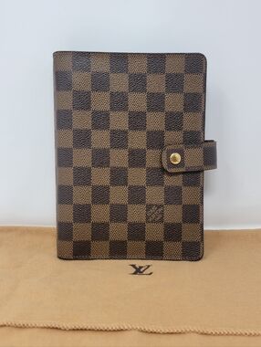 LOUIS VUITTON Damier Ebene Ring Agenda MM Leather Notebook Cover